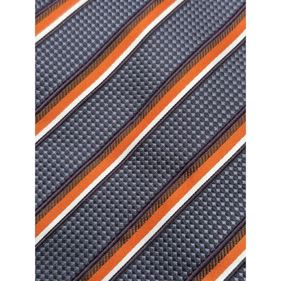 ERMENEGILDO ZEGNA Men's Tie 100% Silk ITALY Luxury Striped Blue Orange EUC - Picture 2 of 7